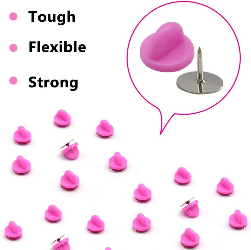 Ruidee 200 Pieces/100 Set Rubber Pin Backs with Tie Tacks Blank Pins, PVC Rubber Pin Back for Uniform Badges Backing Holder Clasp Lapel Pin（Pink） - Image 3